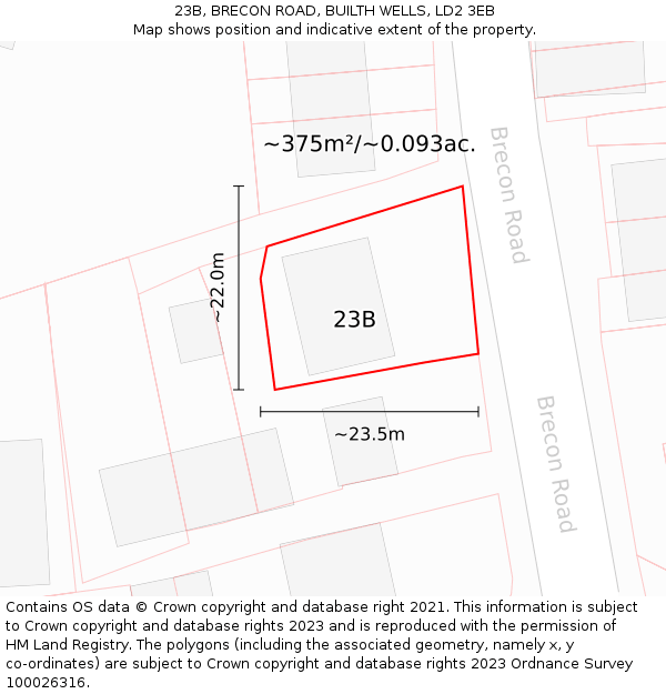 23B, BRECON ROAD, BUILTH WELLS, LD2 3EB: Plot and title map