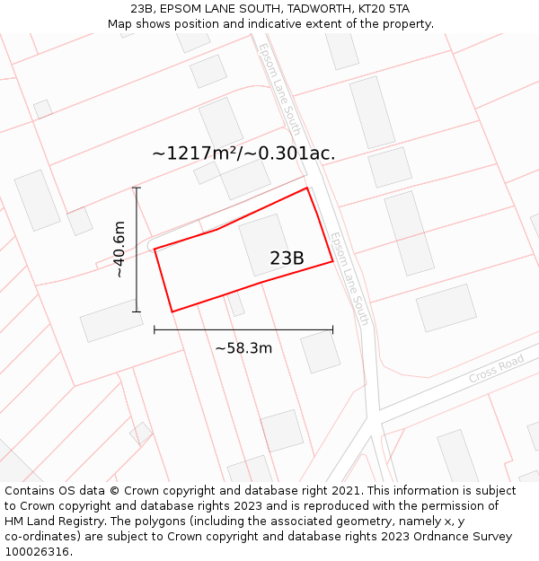 23B, EPSOM LANE SOUTH, TADWORTH, KT20 5TA: Plot and title map