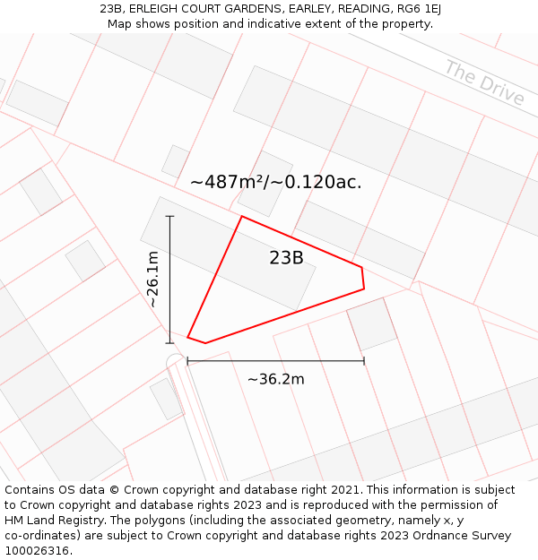 23B, ERLEIGH COURT GARDENS, EARLEY, READING, RG6 1EJ: Plot and title map