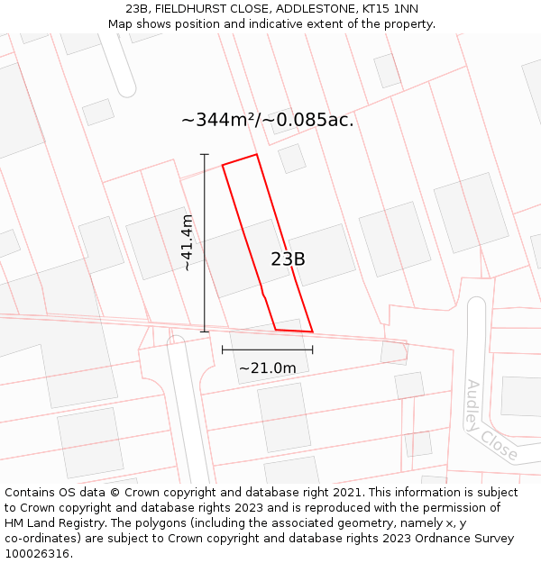 23B, FIELDHURST CLOSE, ADDLESTONE, KT15 1NN: Plot and title map