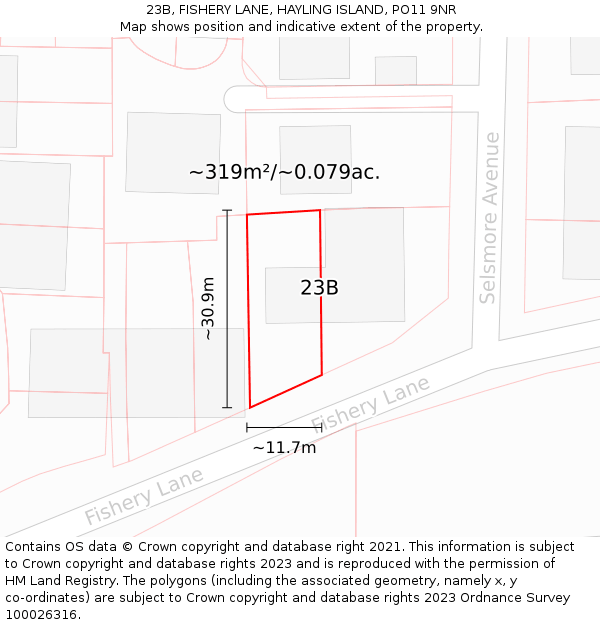 23B, FISHERY LANE, HAYLING ISLAND, PO11 9NR: Plot and title map