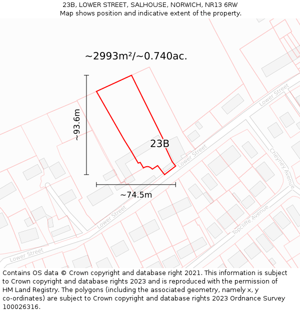 23B, LOWER STREET, SALHOUSE, NORWICH, NR13 6RW: Plot and title map