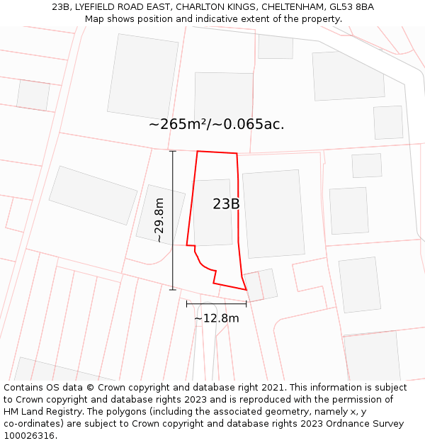 23B, LYEFIELD ROAD EAST, CHARLTON KINGS, CHELTENHAM, GL53 8BA: Plot and title map