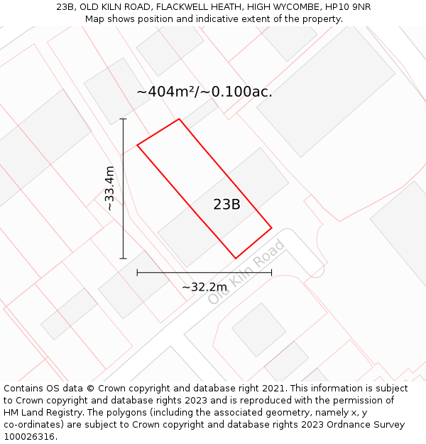 23B, OLD KILN ROAD, FLACKWELL HEATH, HIGH WYCOMBE, HP10 9NR: Plot and title map