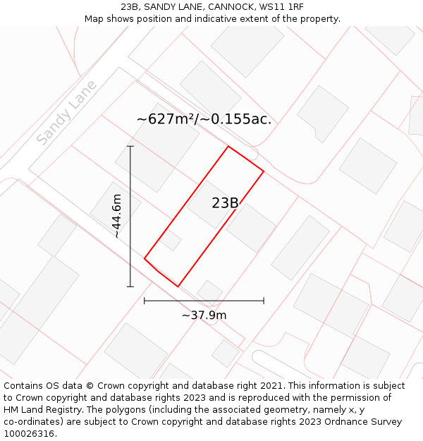 23B, SANDY LANE, CANNOCK, WS11 1RF: Plot and title map