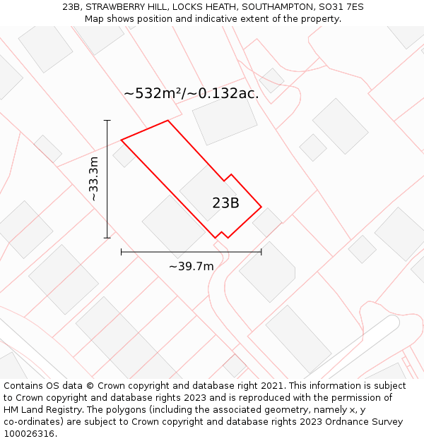 23B, STRAWBERRY HILL, LOCKS HEATH, SOUTHAMPTON, SO31 7ES: Plot and title map