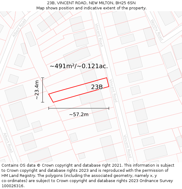23B, VINCENT ROAD, NEW MILTON, BH25 6SN: Plot and title map