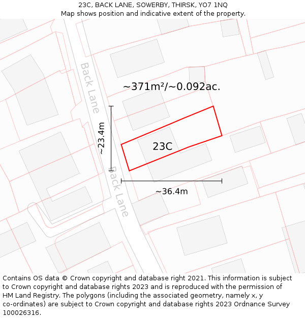 23C, BACK LANE, SOWERBY, THIRSK, YO7 1NQ: Plot and title map