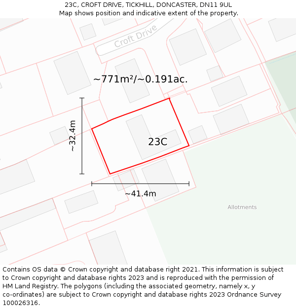 23C, CROFT DRIVE, TICKHILL, DONCASTER, DN11 9UL: Plot and title map