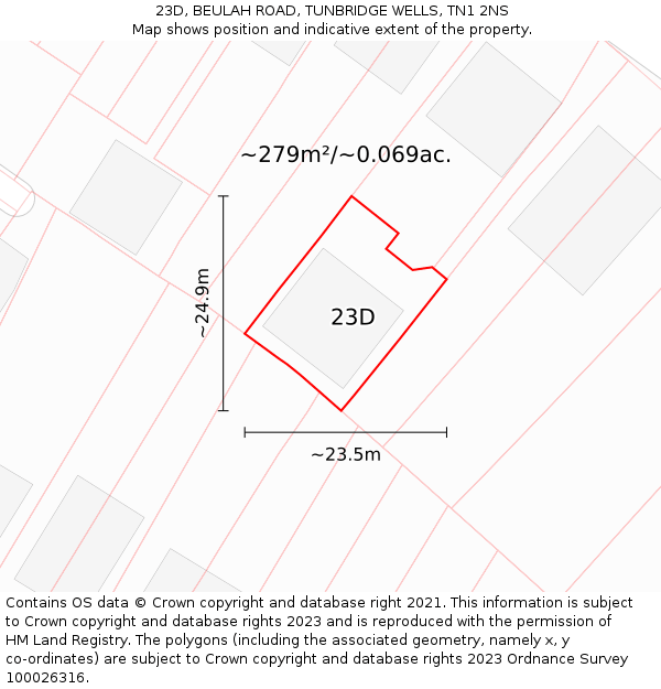 23D, BEULAH ROAD, TUNBRIDGE WELLS, TN1 2NS: Plot and title map