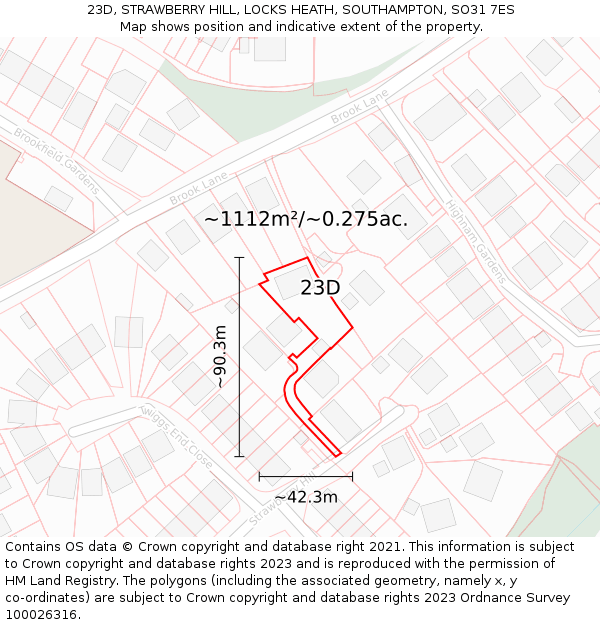 23D, STRAWBERRY HILL, LOCKS HEATH, SOUTHAMPTON, SO31 7ES: Plot and title map