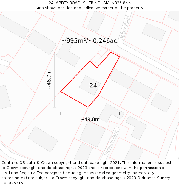 24, ABBEY ROAD, SHERINGHAM, NR26 8NN: Plot and title map