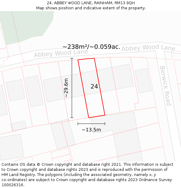 24, ABBEY WOOD LANE, RAINHAM, RM13 9QH: Plot and title map