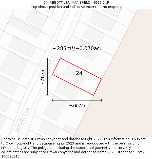 24, ABBOTT LEA, MANSFIELD, NG19 6NF: Plot and title map
