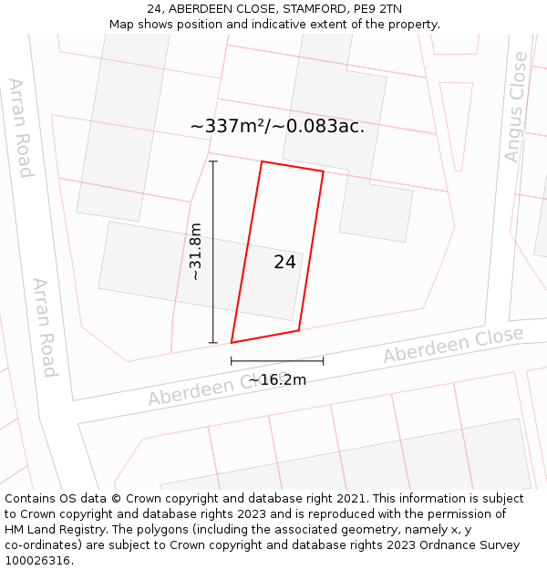 24, ABERDEEN CLOSE, STAMFORD, PE9 2TN: Plot and title map