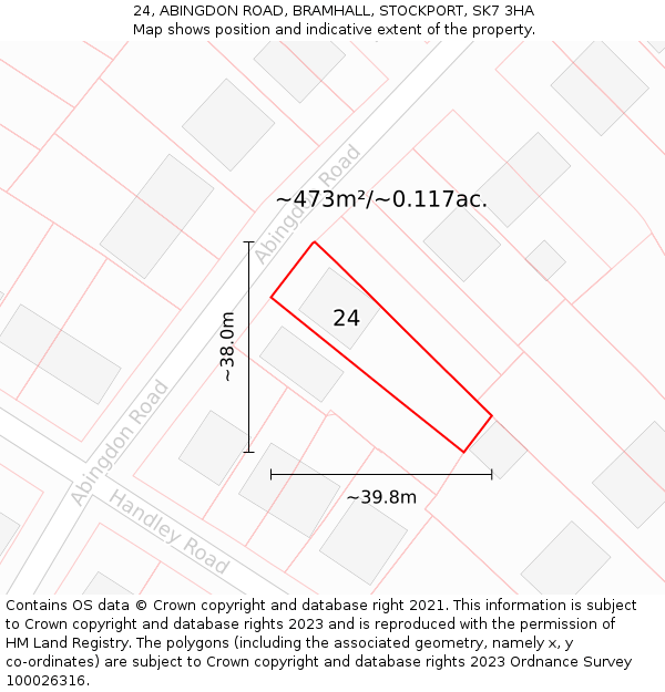 24, ABINGDON ROAD, BRAMHALL, STOCKPORT, SK7 3HA: Plot and title map