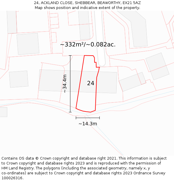 24, ACKLAND CLOSE, SHEBBEAR, BEAWORTHY, EX21 5AZ: Plot and title map