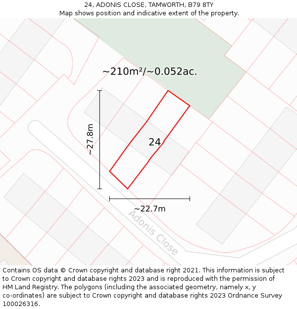 24, ADONIS CLOSE, TAMWORTH, B79 8TY: Plot and title map