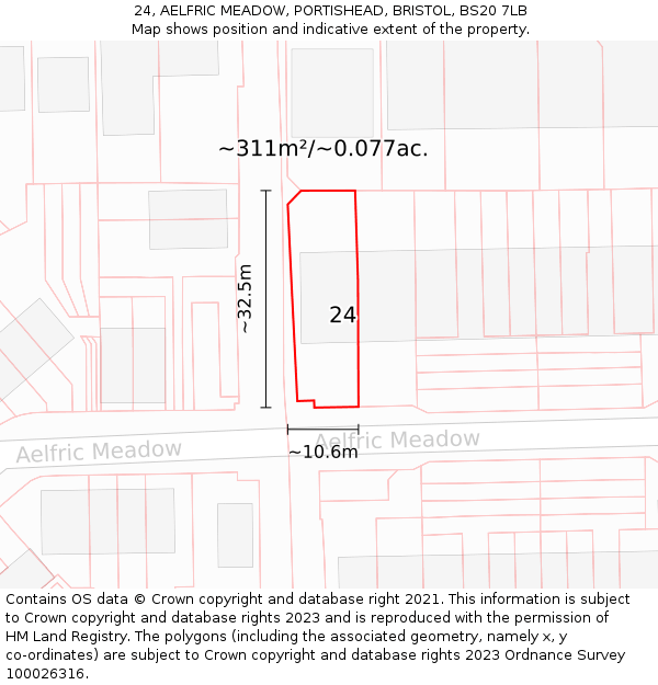 24, AELFRIC MEADOW, PORTISHEAD, BRISTOL, BS20 7LB: Plot and title map