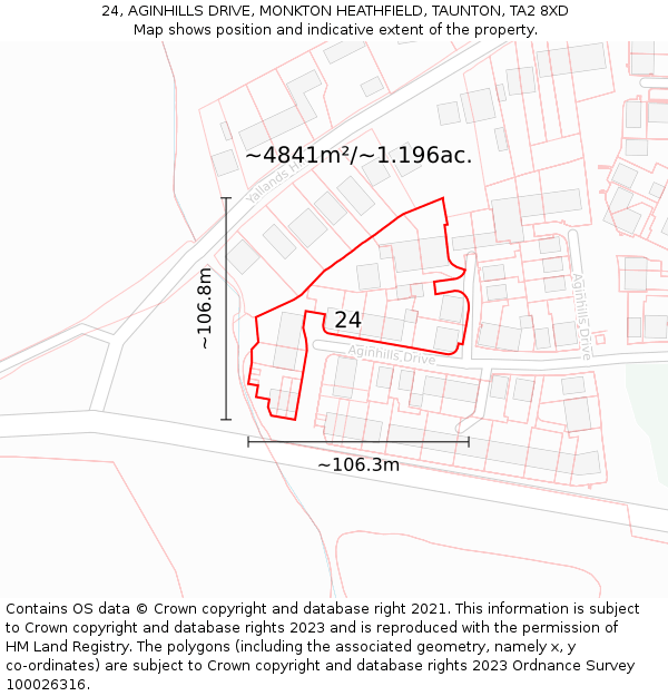 24, AGINHILLS DRIVE, MONKTON HEATHFIELD, TAUNTON, TA2 8XD: Plot and title map