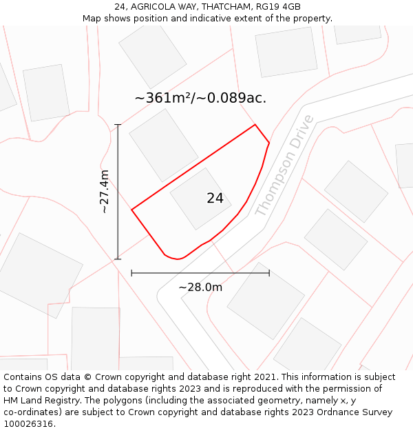 24, AGRICOLA WAY, THATCHAM, RG19 4GB: Plot and title map