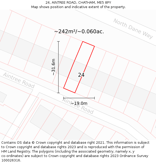 24, AINTREE ROAD, CHATHAM, ME5 8PY: Plot and title map