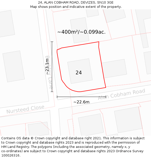 24, ALAN COBHAM ROAD, DEVIZES, SN10 3GE: Plot and title map