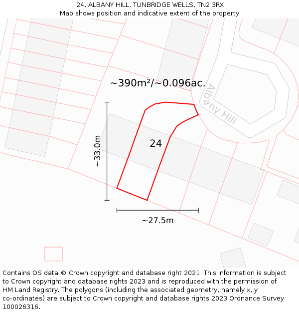 24, ALBANY HILL, TUNBRIDGE WELLS, TN2 3RX: Plot and title map