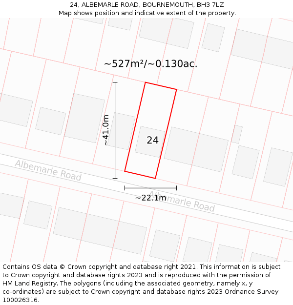 24, ALBEMARLE ROAD, BOURNEMOUTH, BH3 7LZ: Plot and title map