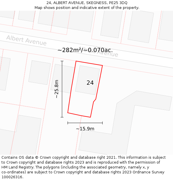 24, ALBERT AVENUE, SKEGNESS, PE25 3DQ: Plot and title map
