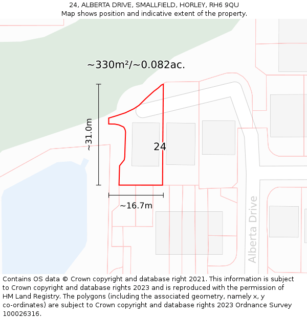 24, ALBERTA DRIVE, SMALLFIELD, HORLEY, RH6 9QU: Plot and title map