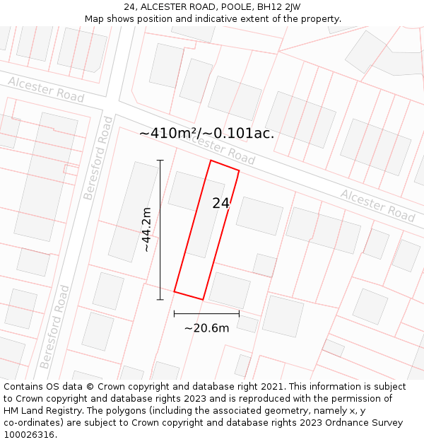 24, ALCESTER ROAD, POOLE, BH12 2JW: Plot and title map