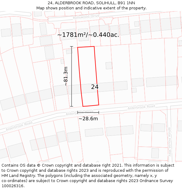 24, ALDERBROOK ROAD, SOLIHULL, B91 1NN: Plot and title map