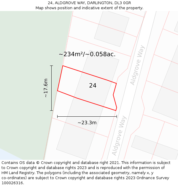 24, ALDGROVE WAY, DARLINGTON, DL3 0GR: Plot and title map