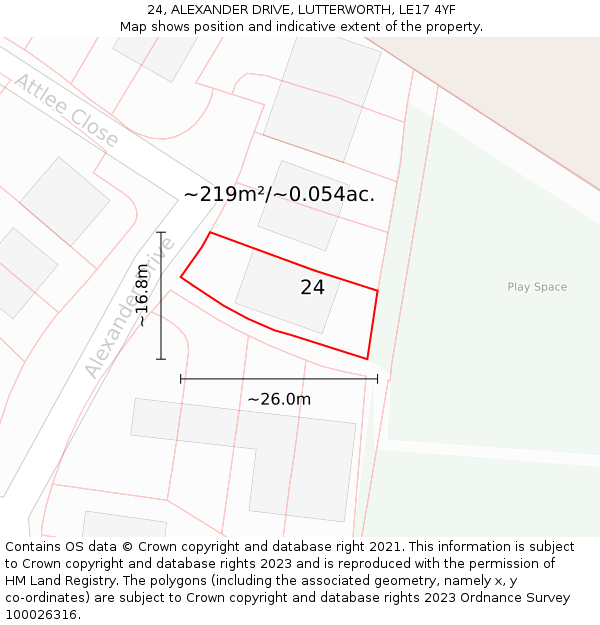 24, ALEXANDER DRIVE, LUTTERWORTH, LE17 4YF: Plot and title map