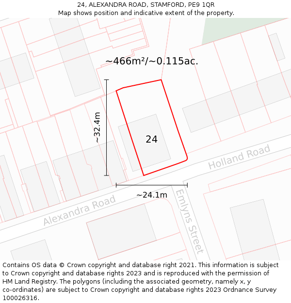 24, ALEXANDRA ROAD, STAMFORD, PE9 1QR: Plot and title map