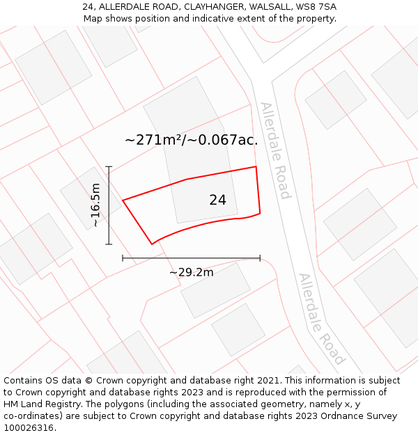 24, ALLERDALE ROAD, CLAYHANGER, WALSALL, WS8 7SA: Plot and title map