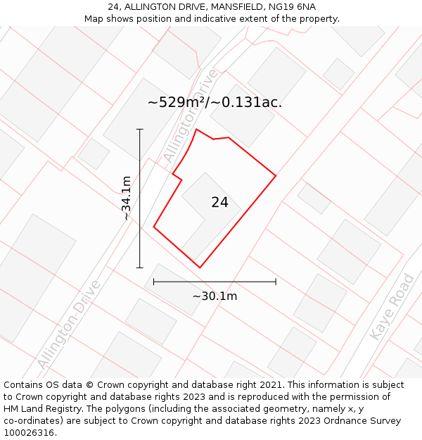 24, ALLINGTON DRIVE, MANSFIELD, NG19 6NA: Plot and title map