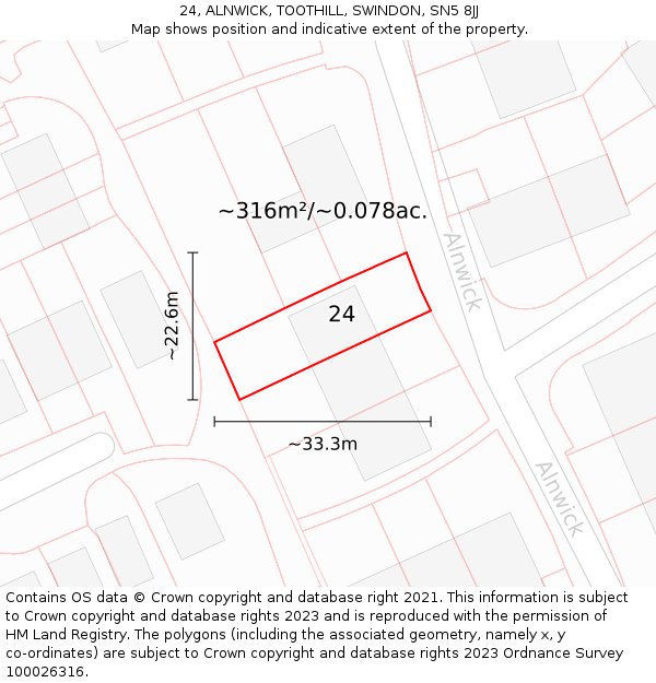 24, ALNWICK, TOOTHILL, SWINDON, SN5 8JJ: Plot and title map