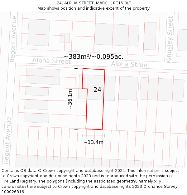24, ALPHA STREET, MARCH, PE15 8LT: Plot and title map