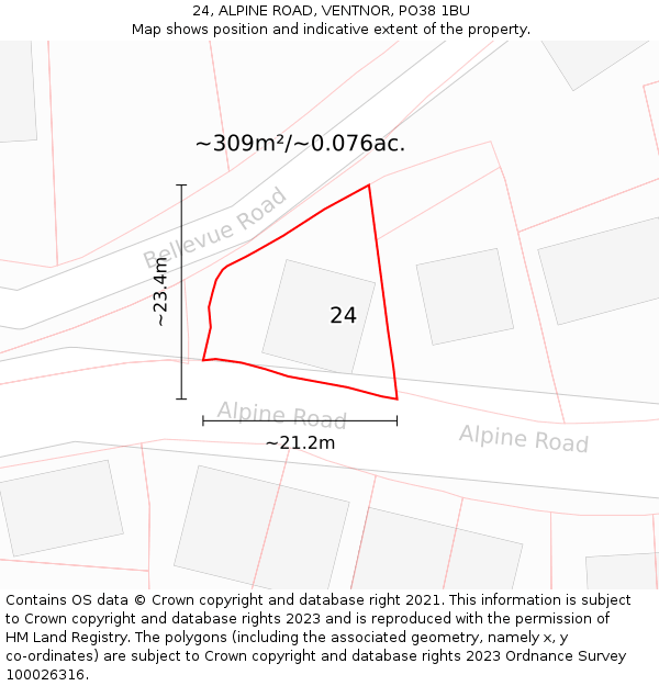 24, ALPINE ROAD, VENTNOR, PO38 1BU: Plot and title map
