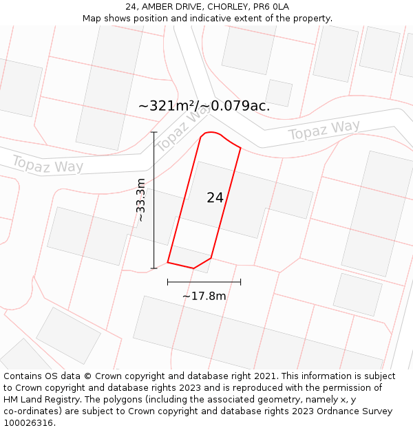 24, AMBER DRIVE, CHORLEY, PR6 0LA: Plot and title map