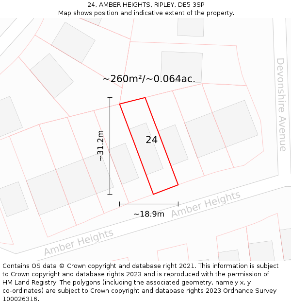 24, AMBER HEIGHTS, RIPLEY, DE5 3SP: Plot and title map