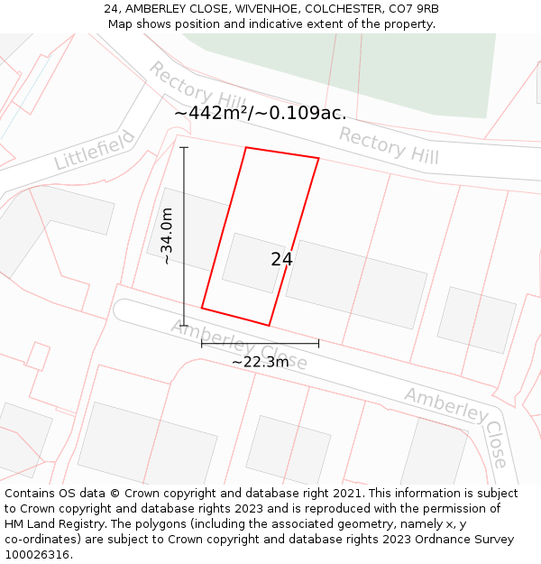 24, AMBERLEY CLOSE, WIVENHOE, COLCHESTER, CO7 9RB: Plot and title map