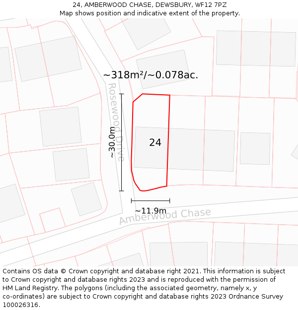 24, AMBERWOOD CHASE, DEWSBURY, WF12 7PZ: Plot and title map