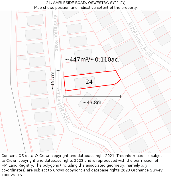 24, AMBLESIDE ROAD, OSWESTRY, SY11 2YJ: Plot and title map
