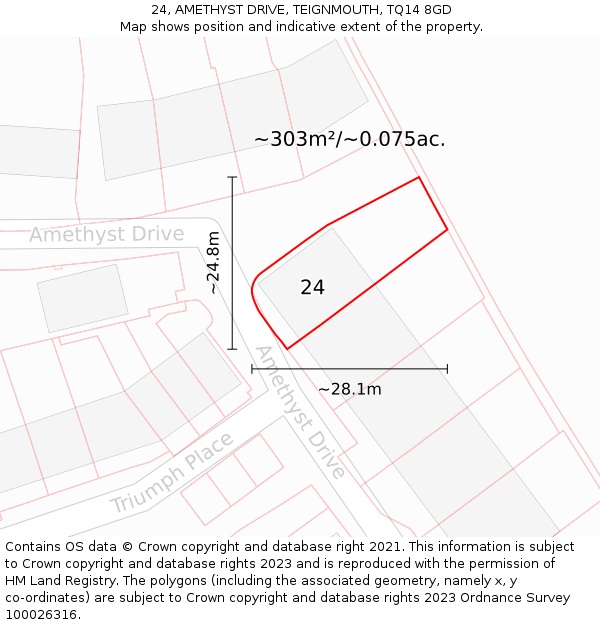 24, AMETHYST DRIVE, TEIGNMOUTH, TQ14 8GD: Plot and title map