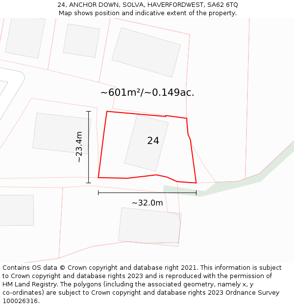 24, ANCHOR DOWN, SOLVA, HAVERFORDWEST, SA62 6TQ: Plot and title map