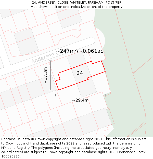 24, ANDERSEN CLOSE, WHITELEY, FAREHAM, PO15 7ER: Plot and title map