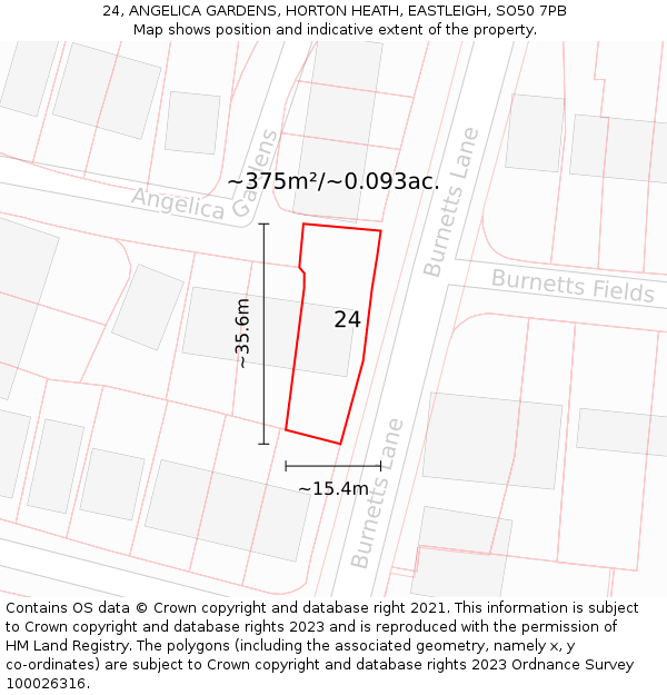 24, ANGELICA GARDENS, HORTON HEATH, EASTLEIGH, SO50 7PB: Plot and title map